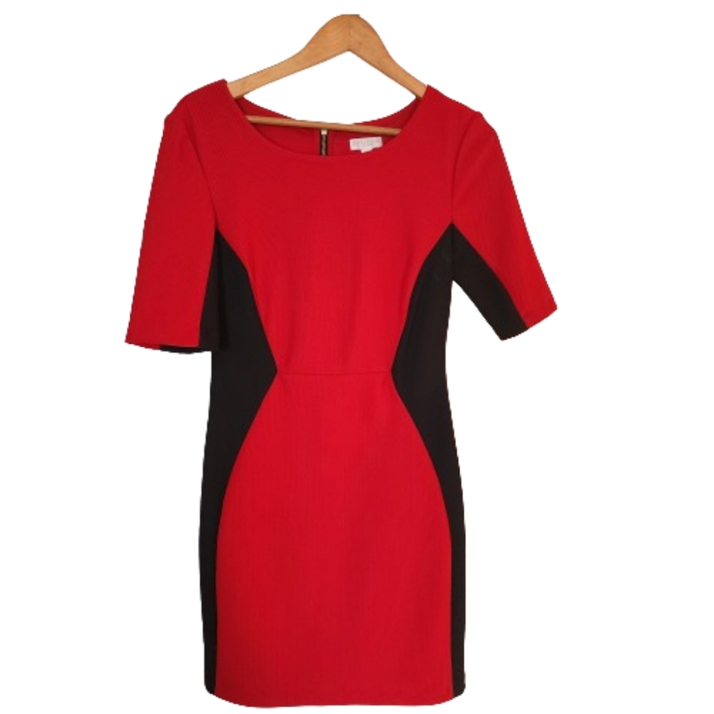 Bisou Bisou Michele BohBot Silhouette Red & Black Color Block Sz 12 Dress ♥️